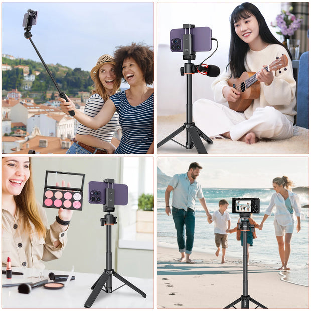 VRIG TP-08 TP-06 Tripod Stand Selfie Stick Aluminum Alloy with 1/4 Inch Screw Cold Shoe Mount 360° Rotatable 1.5kg Load Capacity