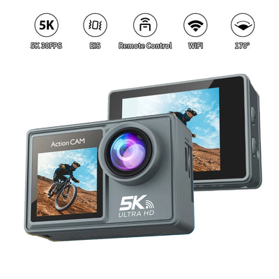 5K Action Camera 4K60FPS Dual IPS Touch LCD WiFi 170° 30M Waterproof 5X Zoom Anti-shake Sports Camera With Remote Control