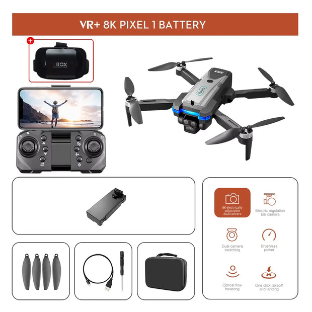 New S8S RC Drone 8K HD Camera GPS Brushless Motor 360° Obstacle Avoidance Headless Mode Foldable Quadcopter Kids and Adults Toys