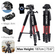 187cm/73.6in Tall Zomei Aluminum Alloy Portable Tripod for Camera DSLR Canon Nikon, 360 Degree Panorama Photography Phone Stand