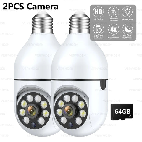 E27 Bulb Wifi Surveillance Camera Wireless Night Vision HD Automatic Human Tracking  Security Baby Monitor Zoom Full Color Video