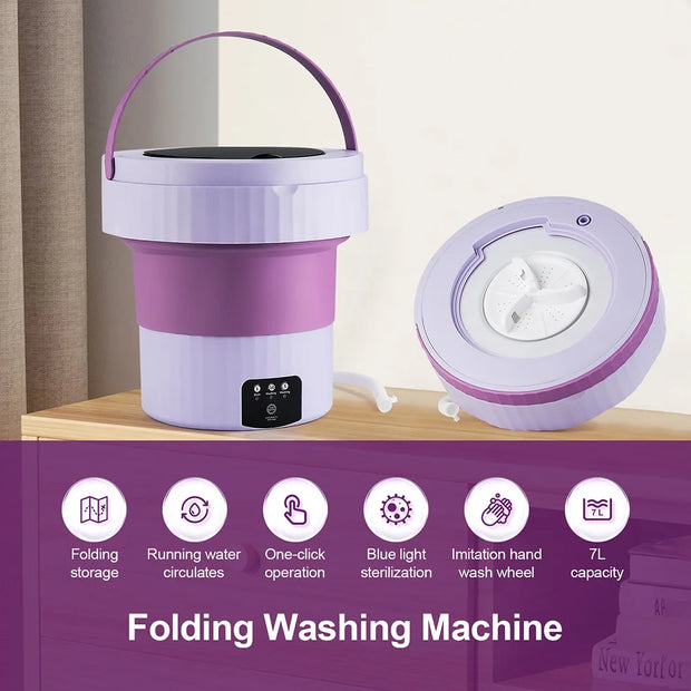 7L Small Folding Washing Machine Portable Washing Machine Automatic Modes Laundry Clothes Laundry Bucket Washing Machine