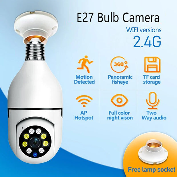 1080P HD E27 Bulb Surveillance Camera Anti-theft Outdoor Indoor Security Monitor Wireless WiFi Camera Night Vision Audio IP Came