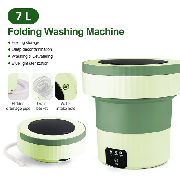 7L Small Folding Washing Machine Portable Washing Machine Automatic Modes Laundry Clothes Laundry Bucket Washing Machine