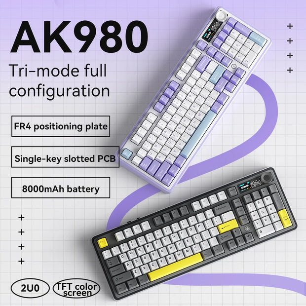 AJAZZ AK980 Gaming Mechanical Keyboard Full key hot-swappable Three modes With screen Lighting ambience Gaming office