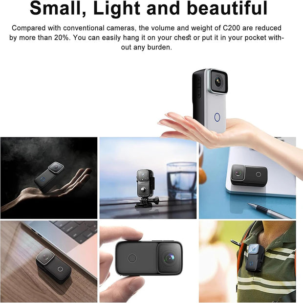 SJCAM C200 Pro 4K Action Camera with Portable Body 5M Waterproof FHD 6-Axis GYRO Video Body 5G WiFi Night Vision Sports DV