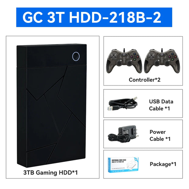 3TB Portable Gaming HDD LaunchBox/Retrobat/Playnite Retro Game Console with 17300+ AAA/3D/Retro Games for PS4/PS3/PS2/Switch/Wii