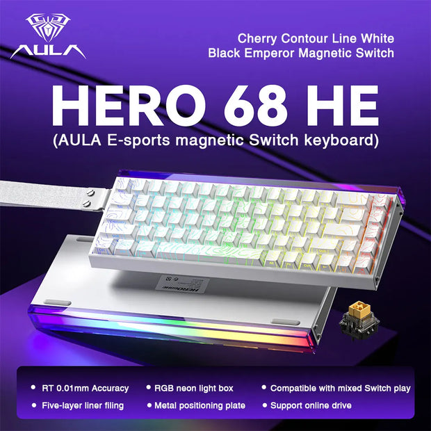 AULA HERO 68HE Magnetic Switch Keyboard Rapid Trigger 8K Return Esports Gamer Keyboard RGB Wired Gaming Keyboard