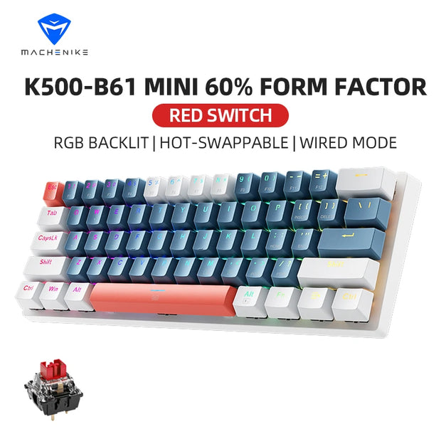 Machenike K500-B61 Mini Mechanical Keybaord 60% Form Factor 61Keys Gaming Keybaord Wired Full Key Hot-Swappable RGB Backlit