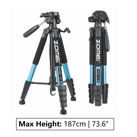 187cm/73.6in Tall Zomei Aluminum Alloy Portable Tripod for Camera DSLR Canon Nikon, 360 Degree Panorama Photography Phone Stand