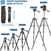 Camera Tripod, 74" DSLR Camera Tripod with 1 QR Plates for Sony/Nikon/Canon, Lightweight Video Tripod Stand