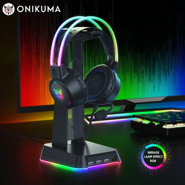 ONIKUMA RGB Gaming Headphones with HD Flexible Mic 3.5mm Gaming Headsets For PC Xbox PS4 PS5 Switch Computer Games