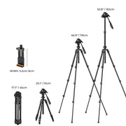 K&F Concept 64inch/162cm Video Tripod Lightweight Aluminum Tripods for Photography Live Streaming DSLR Camera Phone Holder Stand