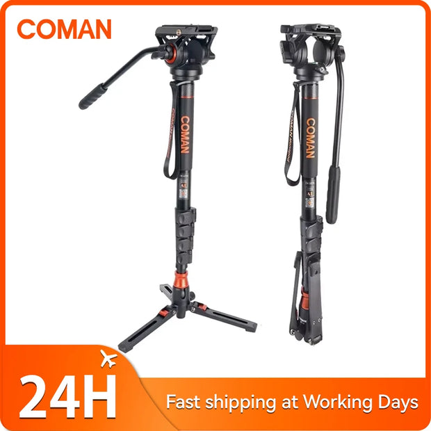 COMAN DK327Q5S Professional Camera Monopod Hydraulic Fluid Head Tripod Stand For DSLR Camera Canon Nikon Sony Video Camcorder