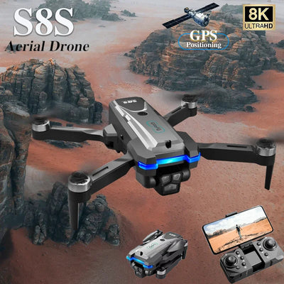 New S8S RC Drone 8K HD Camera GPS Brushless Motor 360° Obstacle Avoidance Headless Mode Foldable Quadcopter Kids and Adults Toys