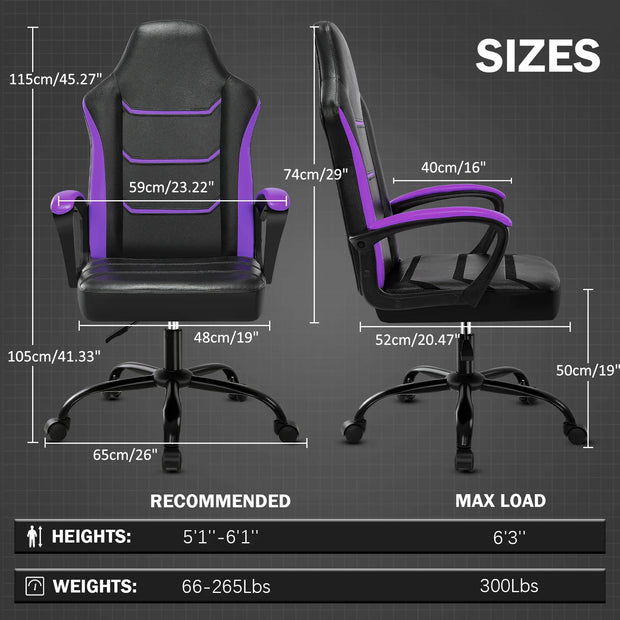 Ergonomic Computer Gaming Chair, Home Office Chair with PU Leather Lumbar Support, Height Adjustable Video Game Chair