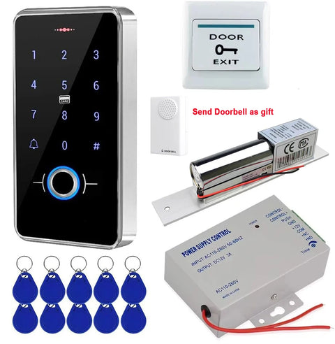 Outdoor IP68 Waterproof Access Control System Biometrics Fingerprint RFID Keypad K80 3A Power Supply Door Exit Button