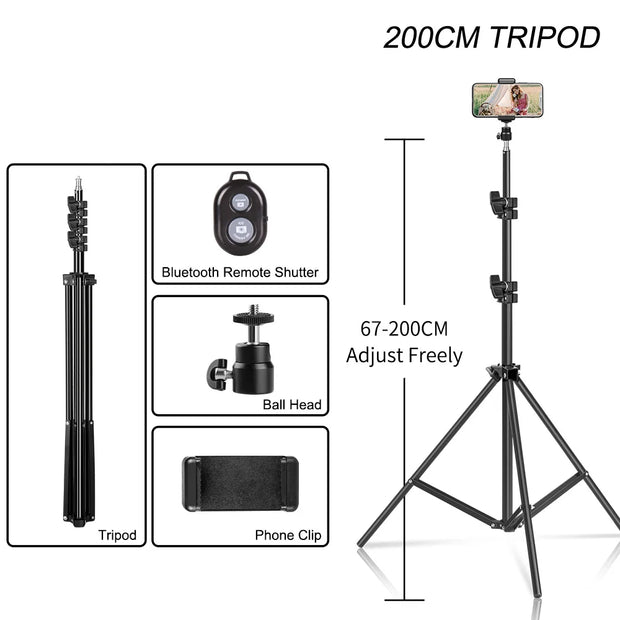 200cm Photography Tripod Light Stands With 1/4 Screw Head Adjustable Light Stand Photo Tripod For Phone Ring Light Photo Studio