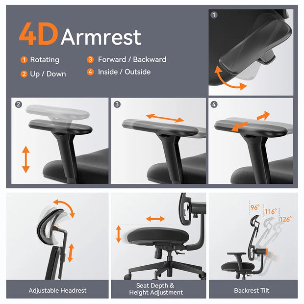 NEWTRAL MAGICH002 Ergonomic Chair, Auto-Following Backrest, Adaptive Lower Back Support, Adjustable Headrest Seat Depth