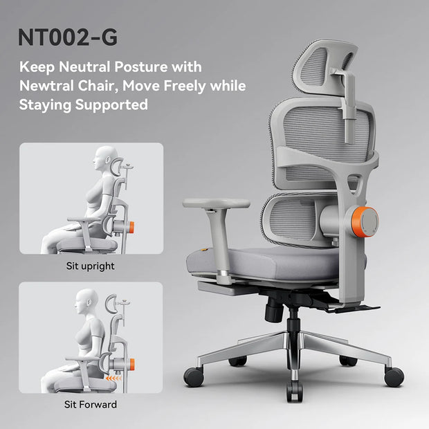 NEWTRAL NT002 Ergonomic Chair, Adaptive Lower Back Support, Adjustable Backrest  Armrest Headrest Footrest