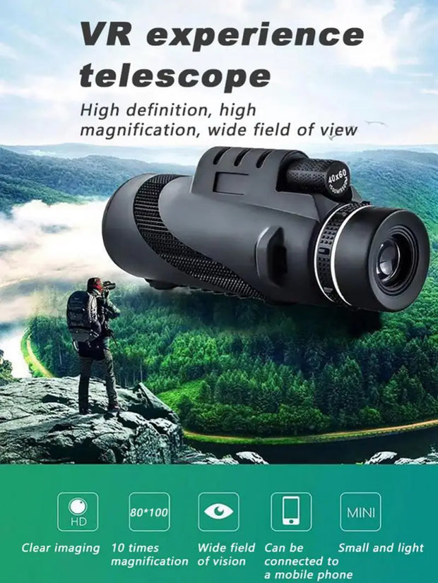 80X100 Powerful Monocular High Definition Zoom Night Vision Telescope Binoculars with SmartPhone Holder for Hunting Camping Tool