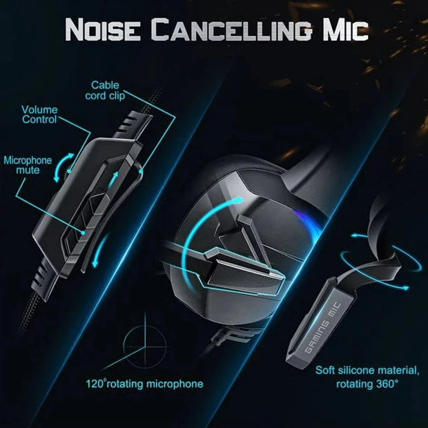 RGB Gaming Headset with Noise Canceling Microphone Surround Sound LED Headphones for PS5 PS4 Xbox One PC Laptop Mac Computer PC