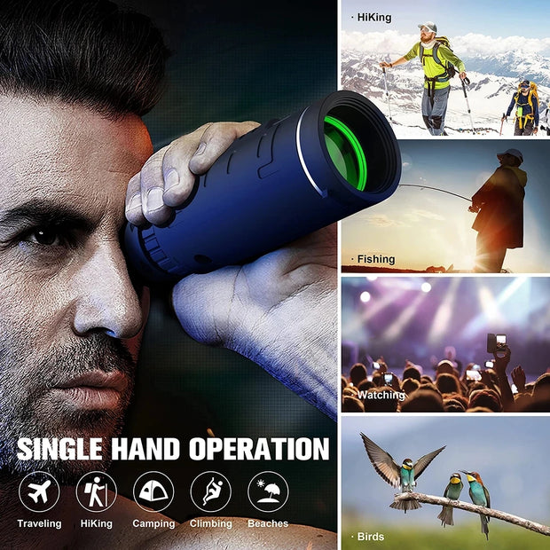 40X60 HD Professional Telescope Monocular Night Powerful Binoculars Waterproof Mini Pocket Zoom with Smartphone Hunting Camping