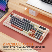 FREEWOLF M96 Wireless Bluetooth Dual-Mode Keyboard PBT Keycap Screen Knob Lithium Battery Backlight Multi-Device Gaming