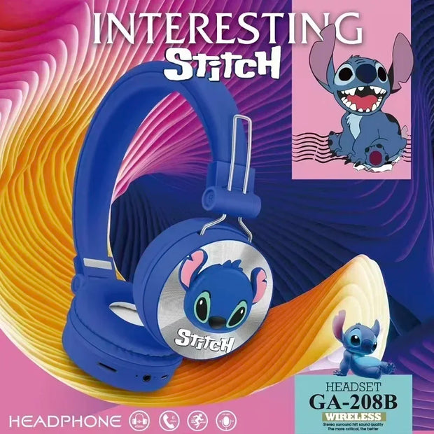 Disney Bluetooth Wireless Gaming Earphones Stitch Headphones Stereo Headsets with Mic for Spider Man Kids Anime Cartoon GA-208