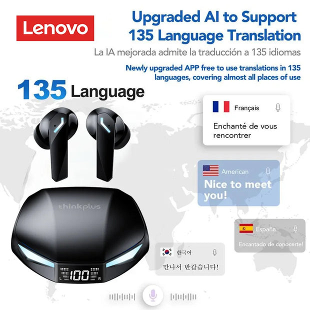 Lenovo GM2 Pro Max AI Translation Earbuds Wireless Bluetooth 5.4 HD Call Noise Reduction Earphones Real-time Translation Headset