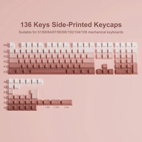 136 Key Black White Side-lit Shine Through Backlit keycaps PBT Double Shot Keycaps OEM Profile for MX Switch Mechanical Keyboard