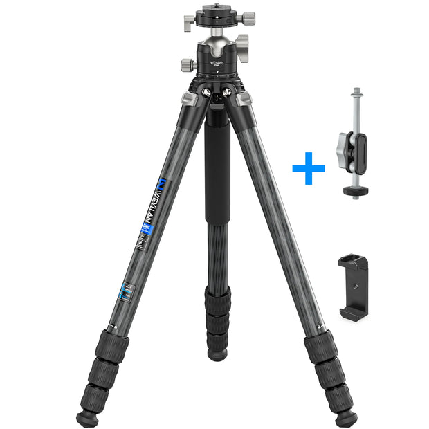 CX6 Professional 10 Layers Carbon Fiber Tripod for DSLR Camera Heavy Duty 40mm Low Profile Ball Head Compact Structure 175cm