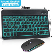 10 INCH Wireless Keyboard And Mouse Bluetooth Keyboard Led Spanish Russian Rechargeable Backlit Keyboards For Ipad Tablet Phone