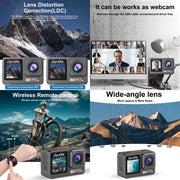 6K 4K60FPS Action Camera 50MP 2.0 Touch LCD Dual Screen EIS WiFi 170° DVR 30M Waterproof 5X Zoom Sport Camera With Remote