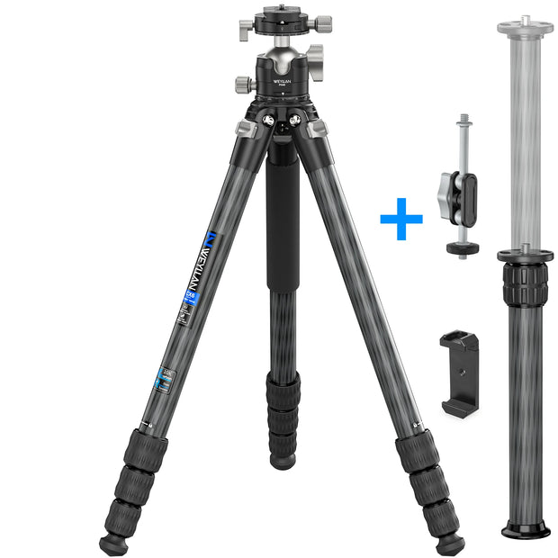 CX6 Professional 10 Layers Carbon Fiber Tripod for DSLR Camera Heavy Duty 40mm Low Profile Ball Head Compact Structure 175cm