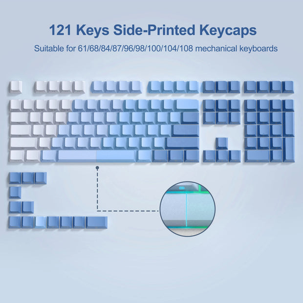 136 Key Black White Side-lit Shine Through Backlit keycaps PBT Double Shot Keycaps OEM Profile for MX Switch Mechanical Keyboard