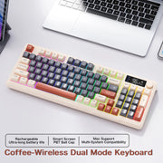 FREEWOLF M96 Wireless Bluetooth Dual-Mode Keyboard PBT Keycap Screen Knob Lithium Battery Backlight Multi-Device Gaming