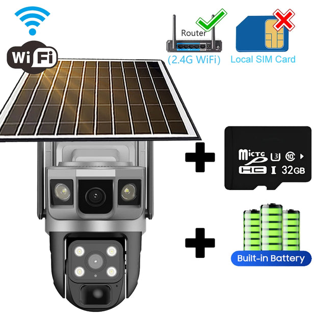 6K 12MP Solar Camera 4G SIM Card WiFi Smart Home Security Protection Outdoor IP Wireless Waterproof Video Surveillance Cameras