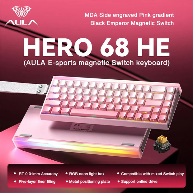 AULA HERO 68HE Magnetic Switch Keyboard Rapid Trigger 8K Return Esports Gamer Keyboard RGB Wired Gaming Keyboard