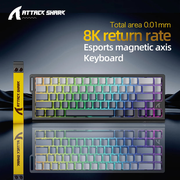 ATTACK SHARK X68 HE Rapid Trigger 8KHz Magnetic Keyboard, 0.01mm RT Accuracy, 60% Layout, RGB, Support RT/Snap Tap/DKS/MT/TGL