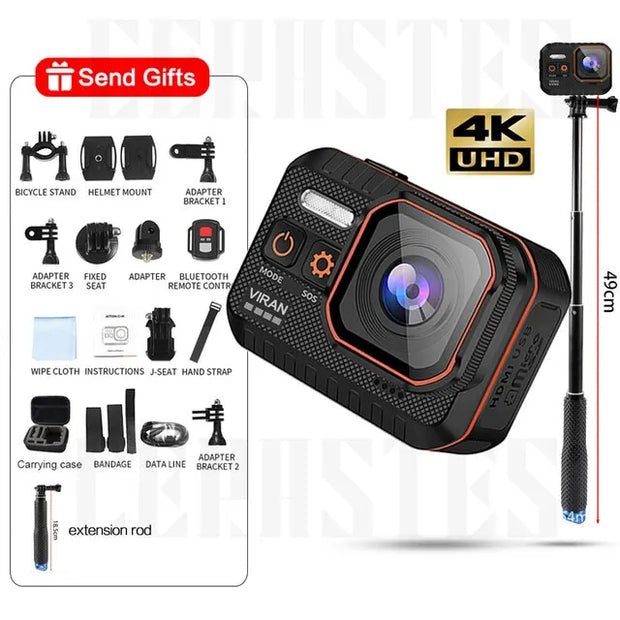 CERASTES Action Camera 4K60FPS With Remote Control Screen Waterproof Sport Camera Drive Recorder Sports Camera Helmet Action Cam