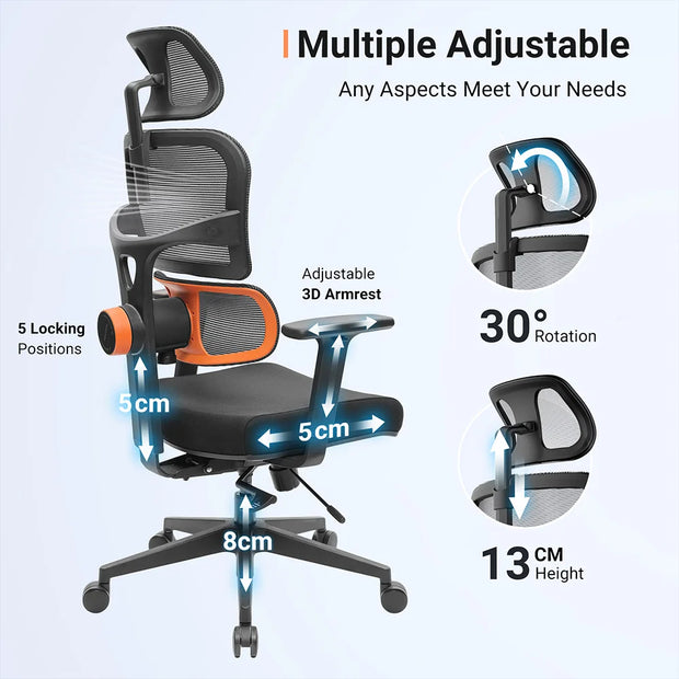 NEWTRAL NT001 Ergonomic Chair Adaptive Lower Back Support 3 Recline Angle Adjustable Backrest Armrest Headrest Nylon Base