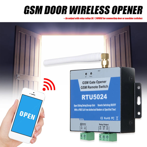 RTU5024 GSM Gate Opener Relay Switch Wireless Remote Control Door Access Free Call 850/900/1800/1900MHz RTU5024 GSM Door Opener