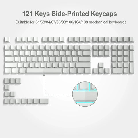 136 Key Black White Side-lit Shine Through Backlit keycaps PBT Double Shot Keycaps OEM Profile for MX Switch Mechanical Keyboard