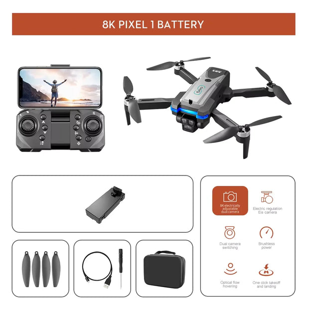 New S8S RC Drone 8K HD Camera GPS Brushless Motor 360° Obstacle Avoidance Headless Mode Foldable Quadcopter Kids and Adults Toys