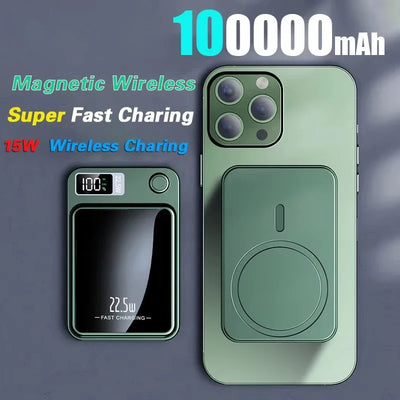 100000mAh Wireless Magnetic Power Bank Super Fast Charging Portable External Battery PowerBank Adapter For iPhone Huawei Samsung