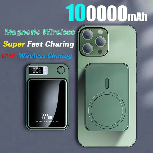 100000mAh Wireless Magnetic Power Bank Super Fast Charging Portable External Battery PowerBank Adapter For iPhone Huawei Samsung