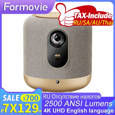 New Formovie Fengmi V10 4K LED Projector 2500ANSI Lumens  MEMC HDR10 4+64GB 120Hz 12ms Game Delay Portable Home Theater Beamer