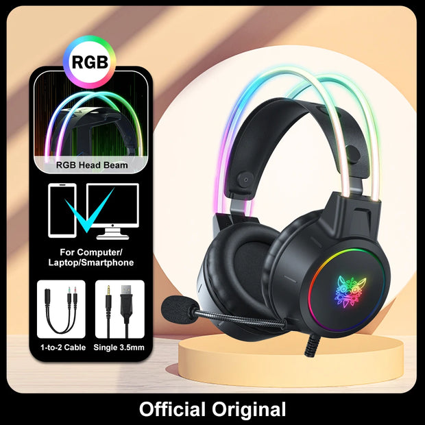 ONIKUMA RGB Gaming Headphones with HD Flexible Mic 3.5mm Gaming Headsets For PC Xbox PS4 PS5 Switch Computer Games