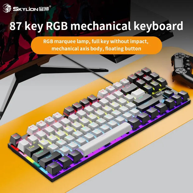 SKYLION K87 Wired Mechanical Keyboard 20 Kinds of Colorful Lighting Gaming and Office For Microsoft Windows and Apple IOS System